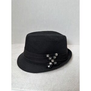 ABG Accessories Black Fedora Hat Studded  X Bowler Style Accent One Size Unisex